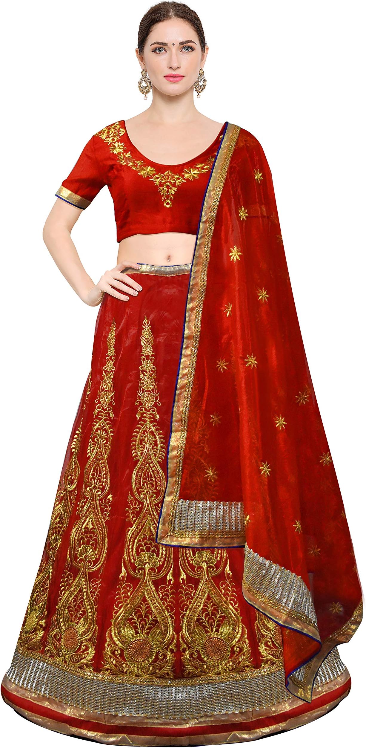 KEDARFABWomen's Net Semi stitched Lehenga Choli (RED PATLI LEHENGA_Red_Free Size)