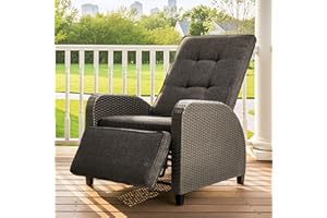 Green4ever Outdoor Patio Recliner with Independently Adjustable Backrest and Footrest, All-Weather Wicker Patio Chair, 160° Lay Flat Patio Reclining Lounge Chair for Backyard Garden, Grey