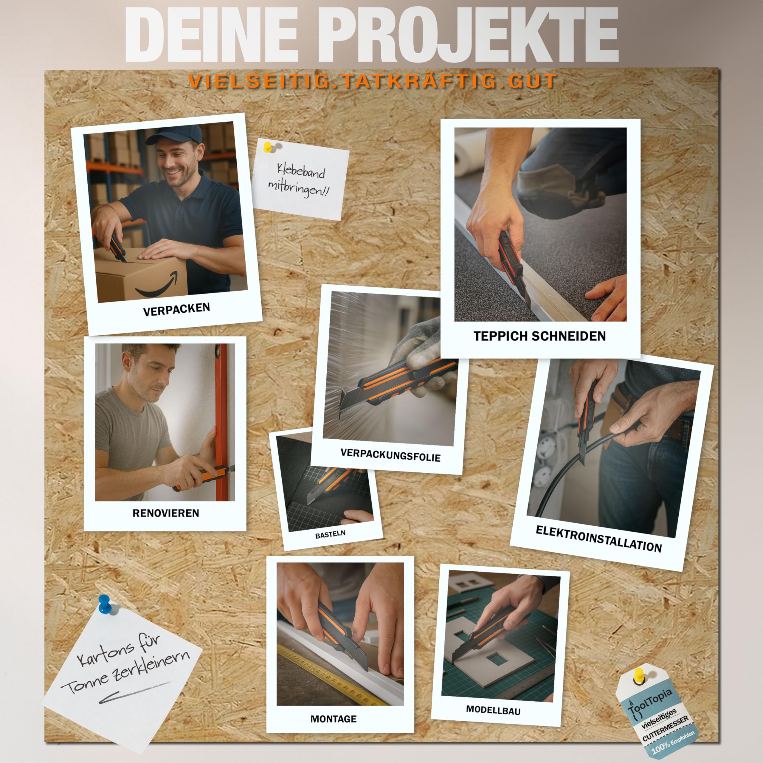 3x Profi Cuttermesser Set – Robuste Cutter Messer & Teppichmesser mit 10 SK5 Cuttermesser Klingen I Vielseitiges Handwerkzeug & Präzisions Utility Knife für Handwerker & Heimwerker ToolTopia 7