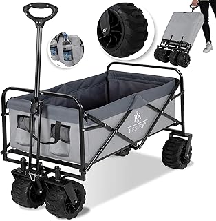 KESSER® Bollerwagen faltbar mit Breite Reifen Handwagen Transportkarre Gerätewagen | inkl. 2 Netztaschen | klappbar | Vollgummi-Reifen | transportwagen Gartenanhänger Grau