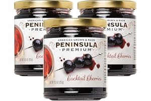 Peninsula Premium Cocktail Cherries | Award Winning | Deep Burgundy-Red | Silky Smooth, Rich Syrup | Luxe Fruit Forward, Sweet-Tart Flavor | American Grown & Made, 10.5 oz (3-Pack)