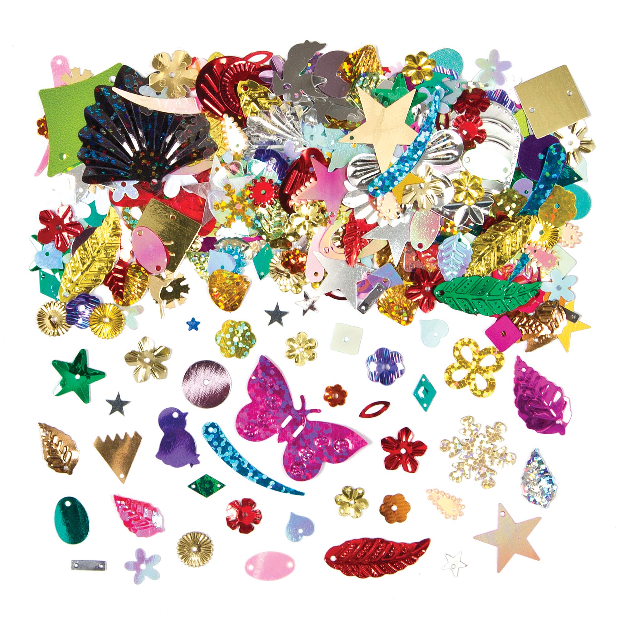 Baker Ross E75B Assorted Sequins for Crafts - Per Jar, For Scrapbooking, Embellishments and Art Projects for Kids