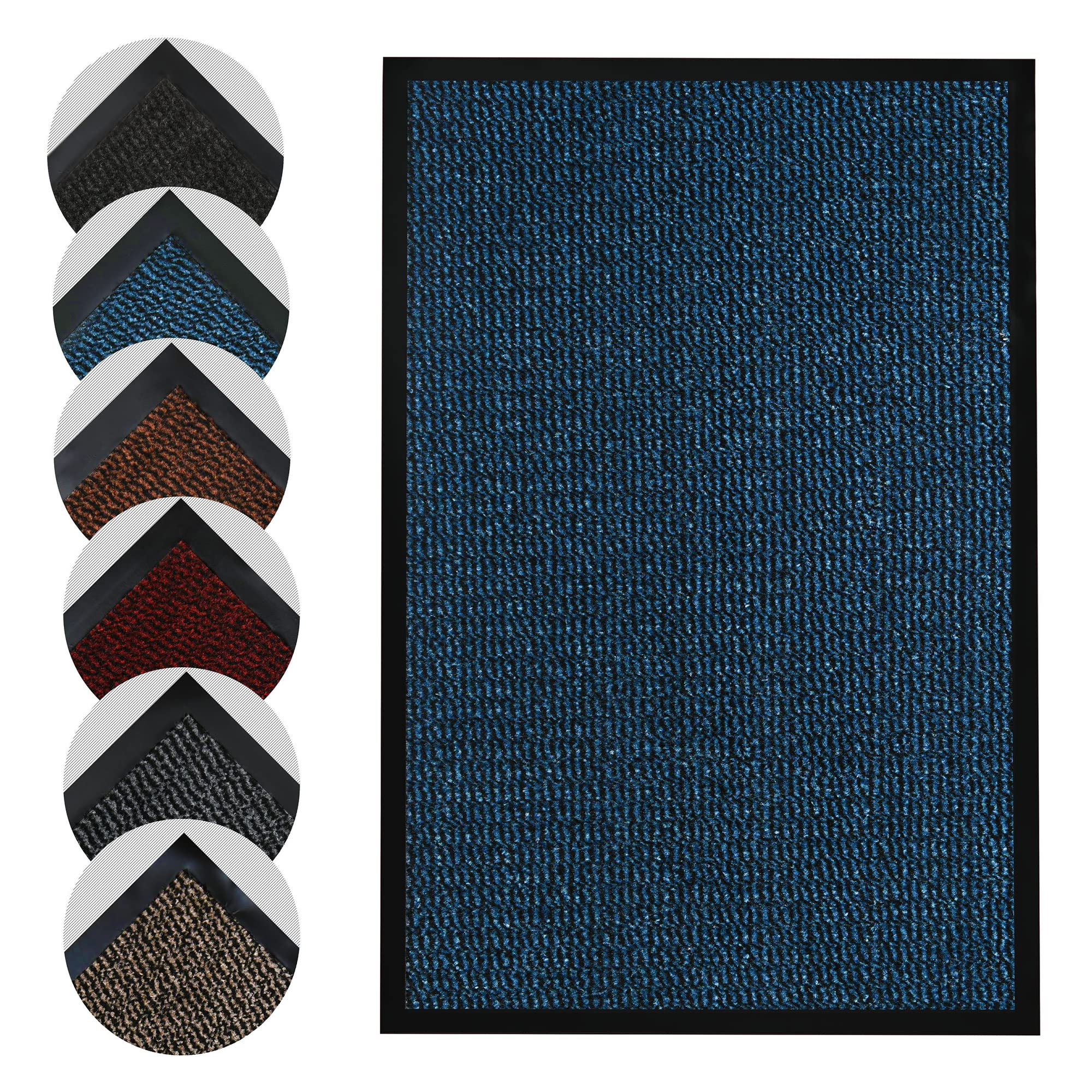 Homatz Indoor Door Mat - Heavy Duty Rubber, Floor and Kitchen Mats - Non Slip, Washable and Dirt Trapper Doormats Super Absorbent Multicolor Barrier Matts 60x80cm, Blue — image 1