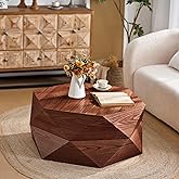 36.61" Modern Drum Coffee Table with Hidden Storage, Farmhouse Coffee Table, Retro Round Coffee Table for Living Room, Office