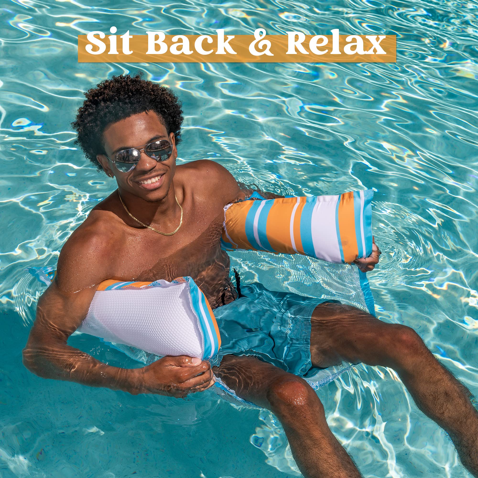 Sloosh 3 Pack Inflatable Pool Float Hammock, Water Lounges, Multi-Purpose Swimming Pool Accessories (Saddle, Lounge Chair, Hammock, Drifter), Lake, Outdoor, Beach