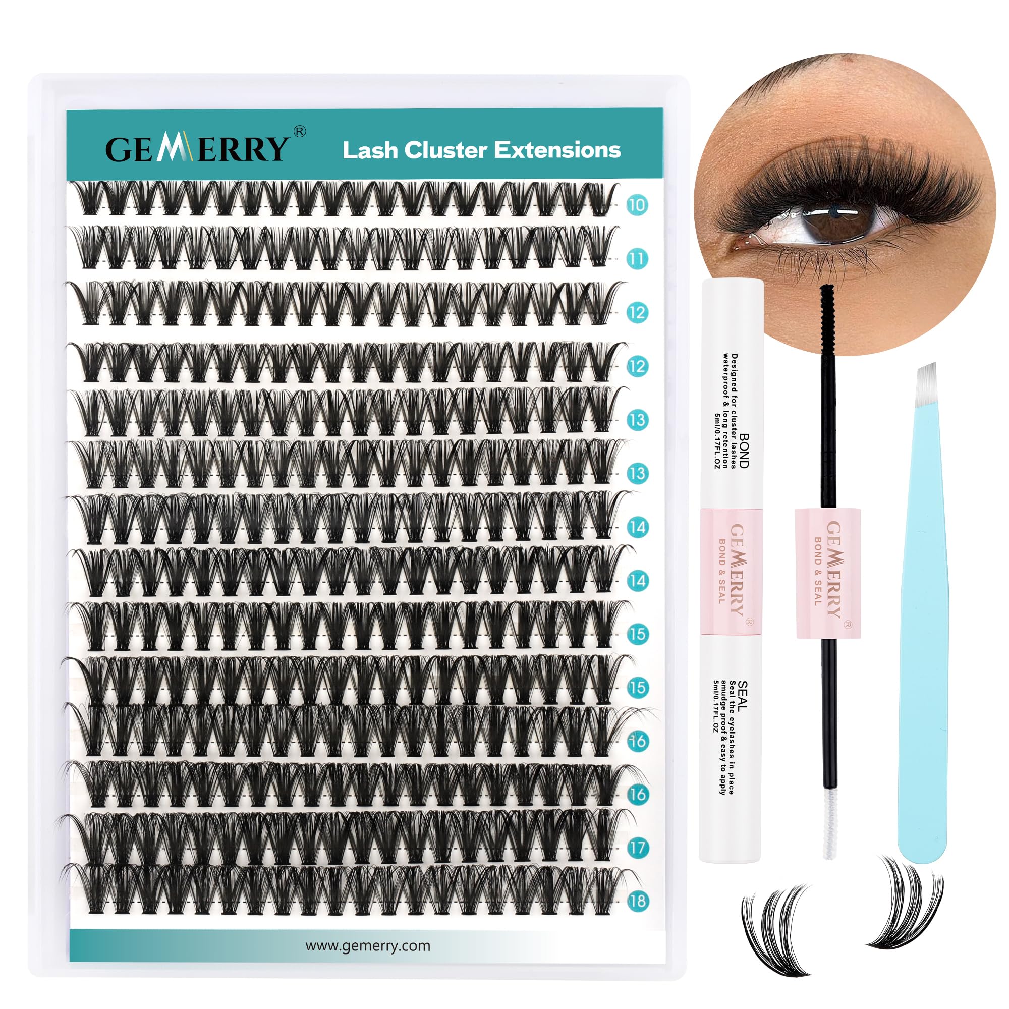 GEMERRY DIY Cluster Eyelash Extensions Kit with Lash Bond and Seal and Applicator for Beginners 280 PCS Individual Lash Cluster Kit 0.07D 10-18 Mix, DIY at Home (40D-0.07D,10-18MIX-KIT) — image 1