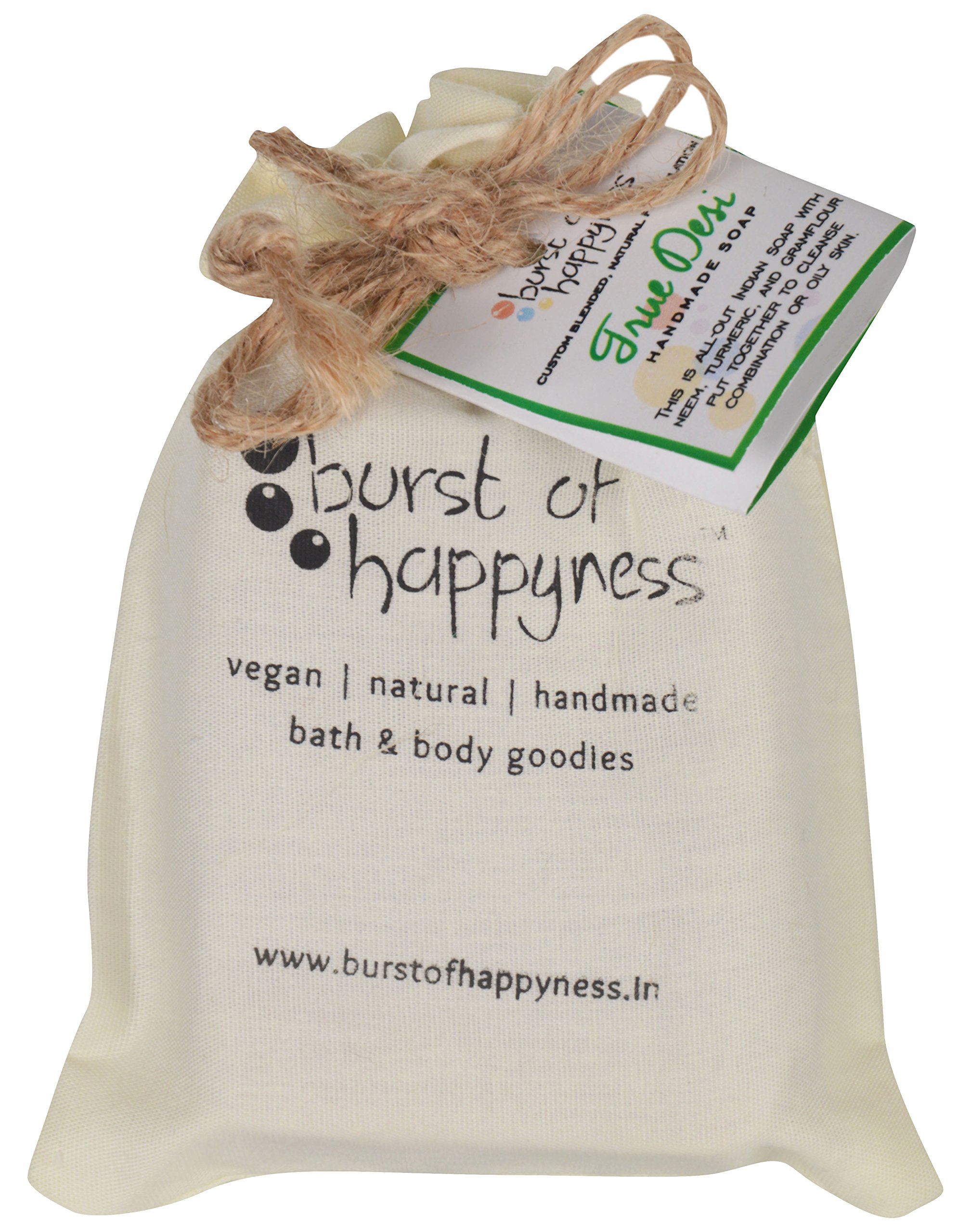 Burst Of Happyness True Desi Natural, Handmade Soap with Gram Flour, Turmeric and Neem for Oily skin, Acne skin, Combination Skin100 g