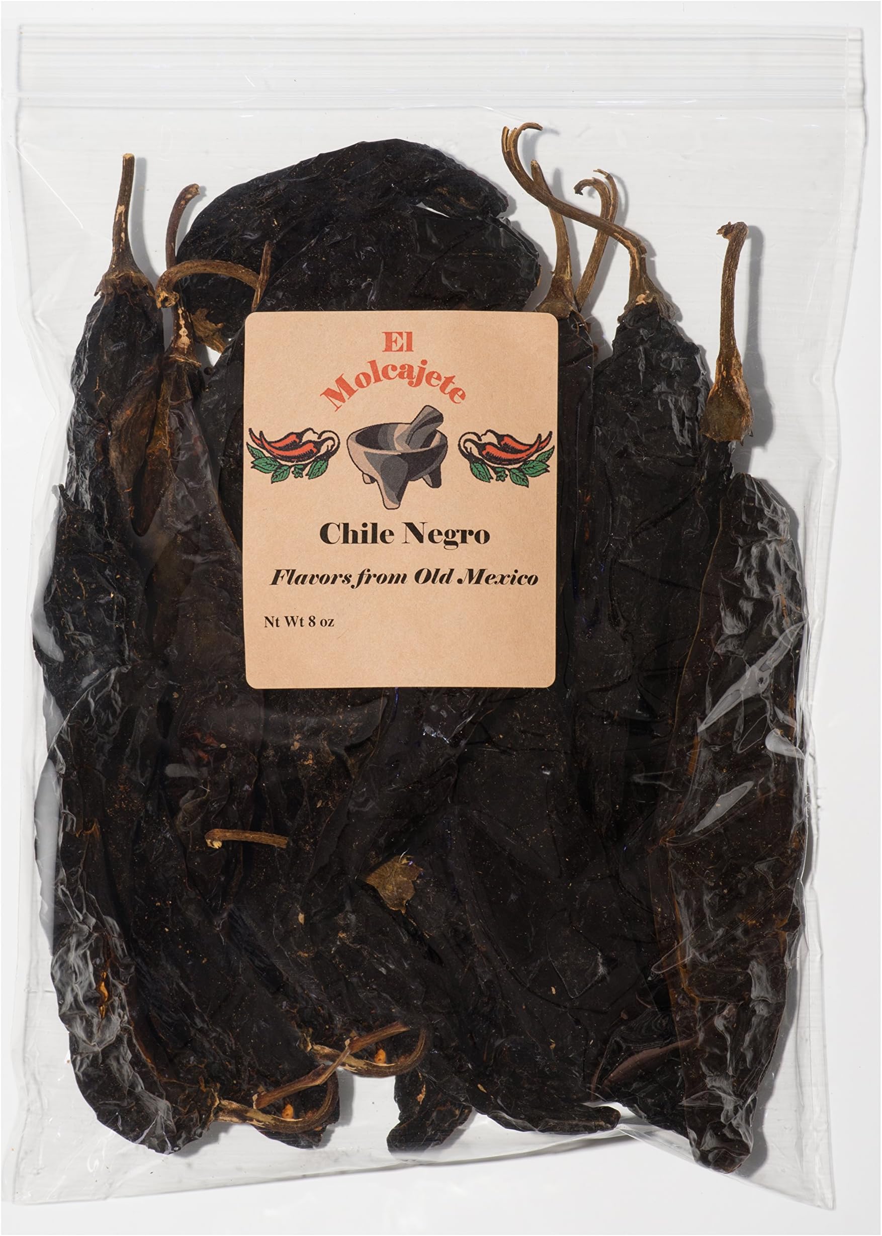 Dried Mexican Pasilla Negro Chilaca chiles El Molcajete Brand 5 oz Resealable Bag ‐ Mexican Recipes, Chillies Tamales, Salsa, Chili, Meats, Soups, Stews & BBQ