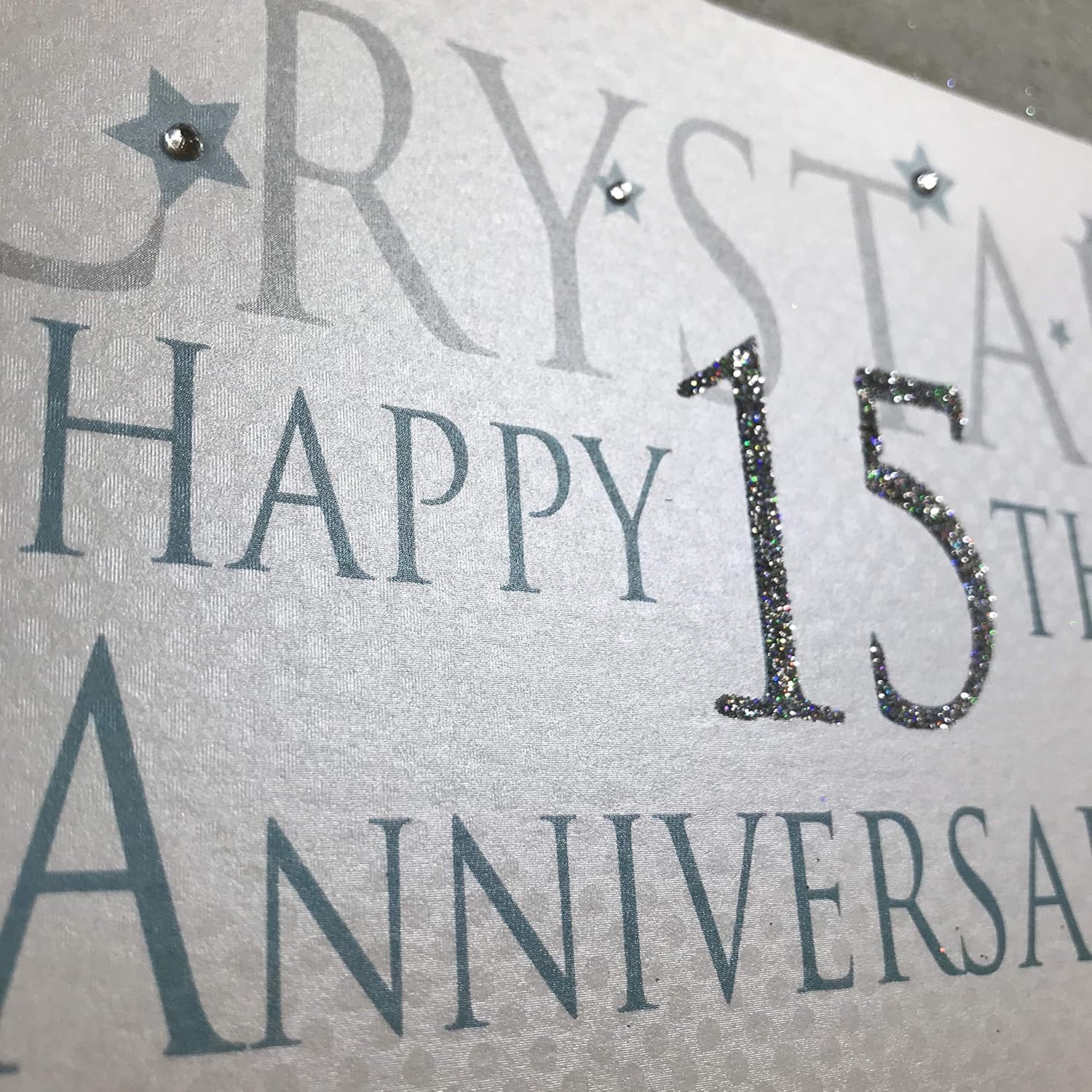 white cotton cards Crystal Happy 15th Love On A Special Day, Handmade Anniversary Card (Code AW15), 16x16xm - Image 3