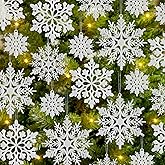 36pcs Velvet Christmas Snowflakes Decorations - Double-Sided Flocked Assorted Snowflakes with Strings for Hanging, White Snowflake Ornaments for Christmas Tree, Winter Wonderland & Window Decor