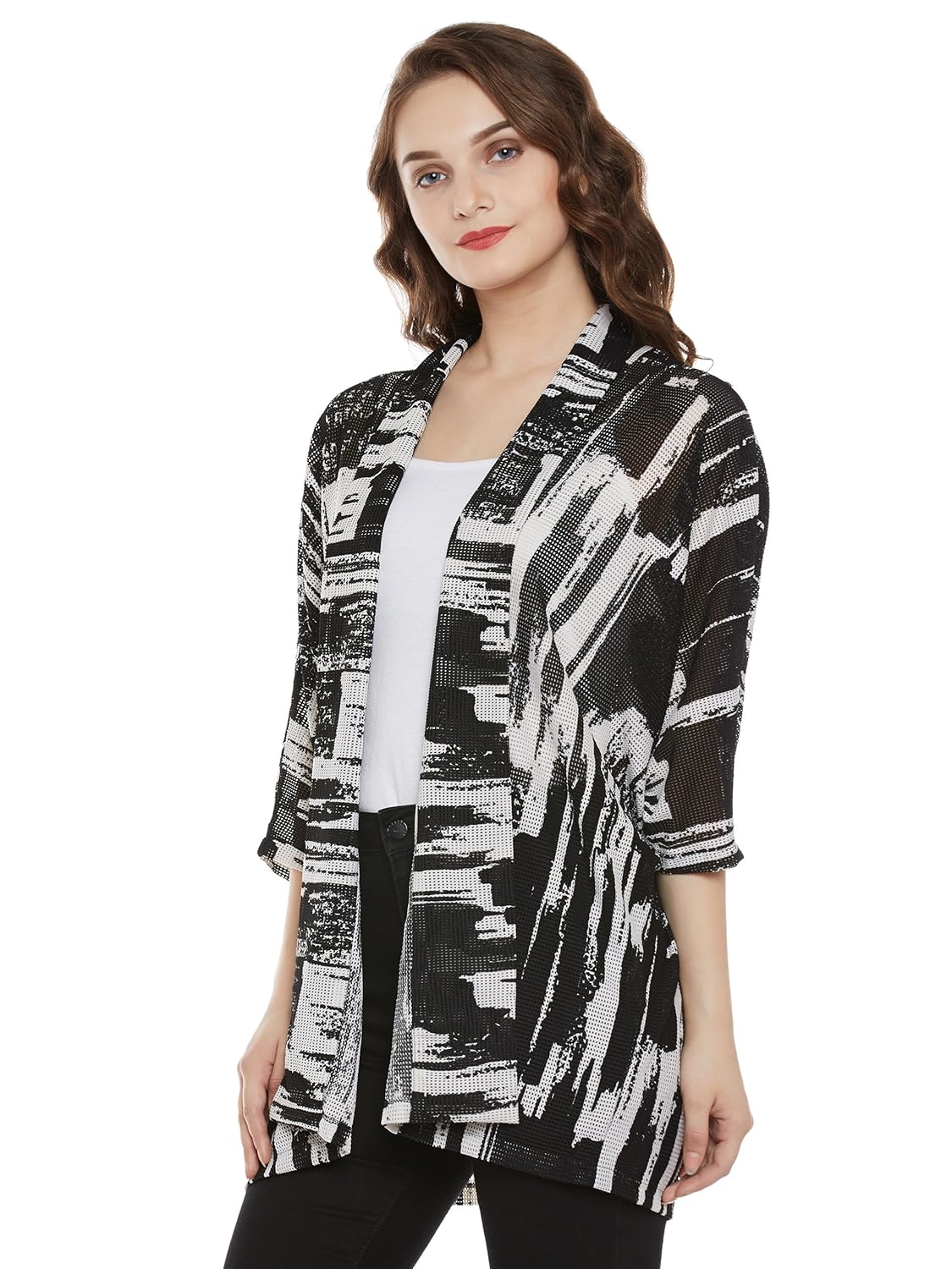 miss chase women's black and white shawl collar shrug