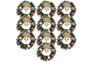 Haomian 10 Pcs Mini Christmas Wreaths Dollhouse Miniature Christmas Tree Decoration Garland Wreath Mini Craft Wreaths Winter Snow Ornaments for Decorating and Model Making
