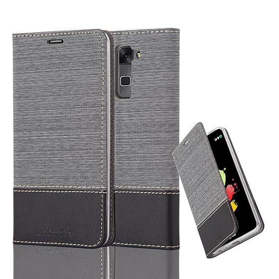 Cadorabo Hülle für LG Stylus 2 - Hülle in GRAU SCHWARZ – Handyhülle mit Standfunktion und Kartenfach im Stoff Design - Case C