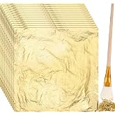 Cunhill 100 Pcs Gold Leaf Sheets for Art Foil Sheets,Gold | Gilding Foil for Art Painting, Furniture Restoration, Frames, DIY Crafts, Includes Brush, Thin Metallic Paper Sheets,5.5in