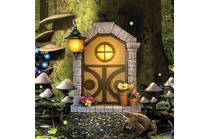 Funderstood Fairy Door for Trees and Walls with Porch and Window Lights, Solar Powered LED Light-up 11" Tall