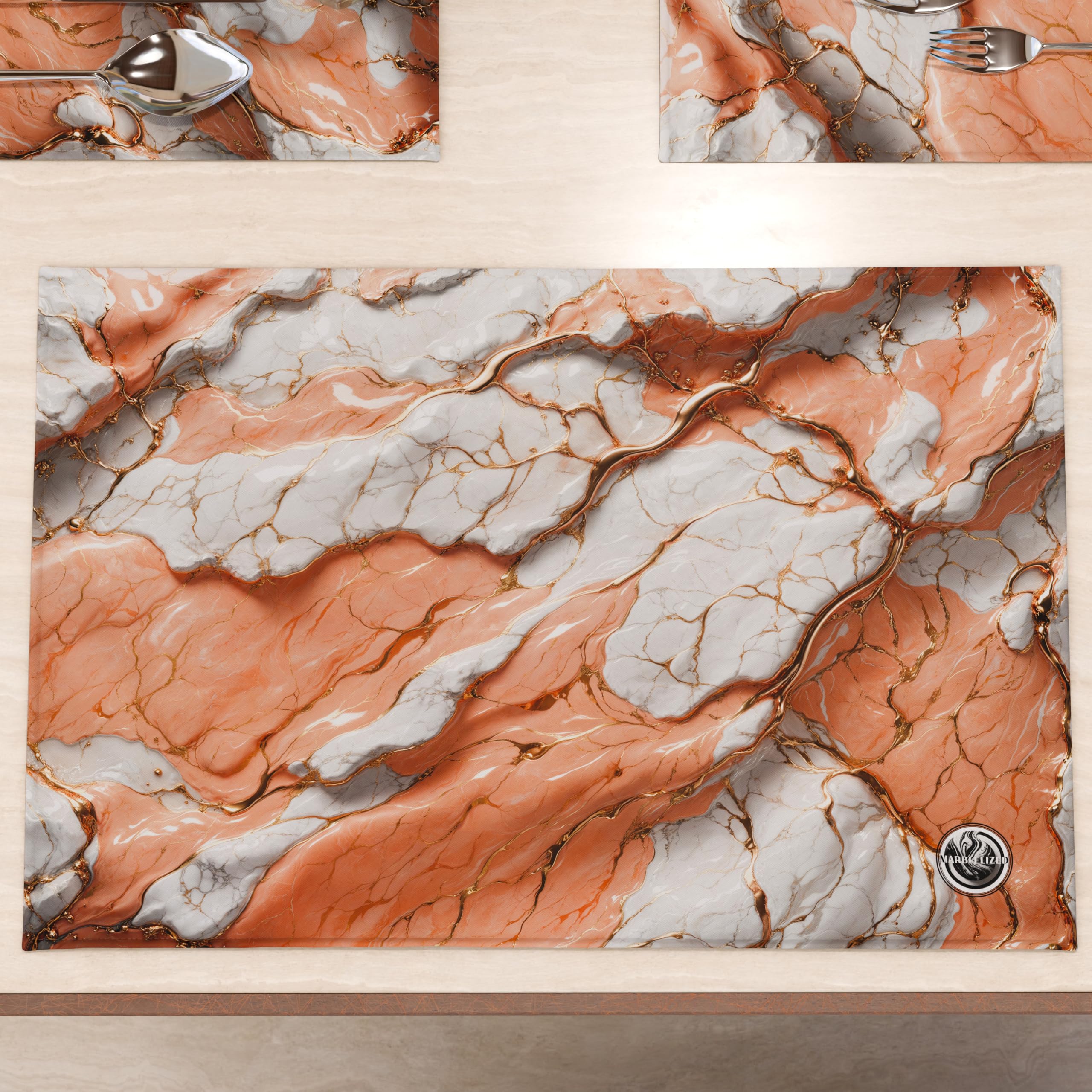 MARBLELIZED - Washable American Placemats, Place Mats in Powder Marble Effect, Set of 2 (30 x 45 cm) - Elegant, Ideal for Breakfast, Lunch and Dinner, Gift Idea, 100% Made in Italy