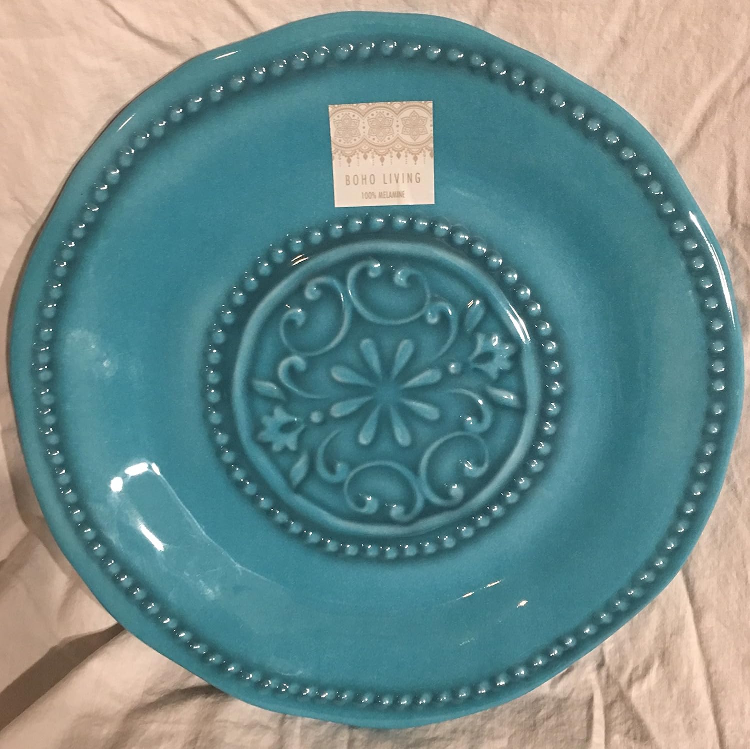 Boho Living Heavy Duty Melamine Hobnail Medallion Aqua Blue Dinner Plates Amazon Co Uk Kitchen Home