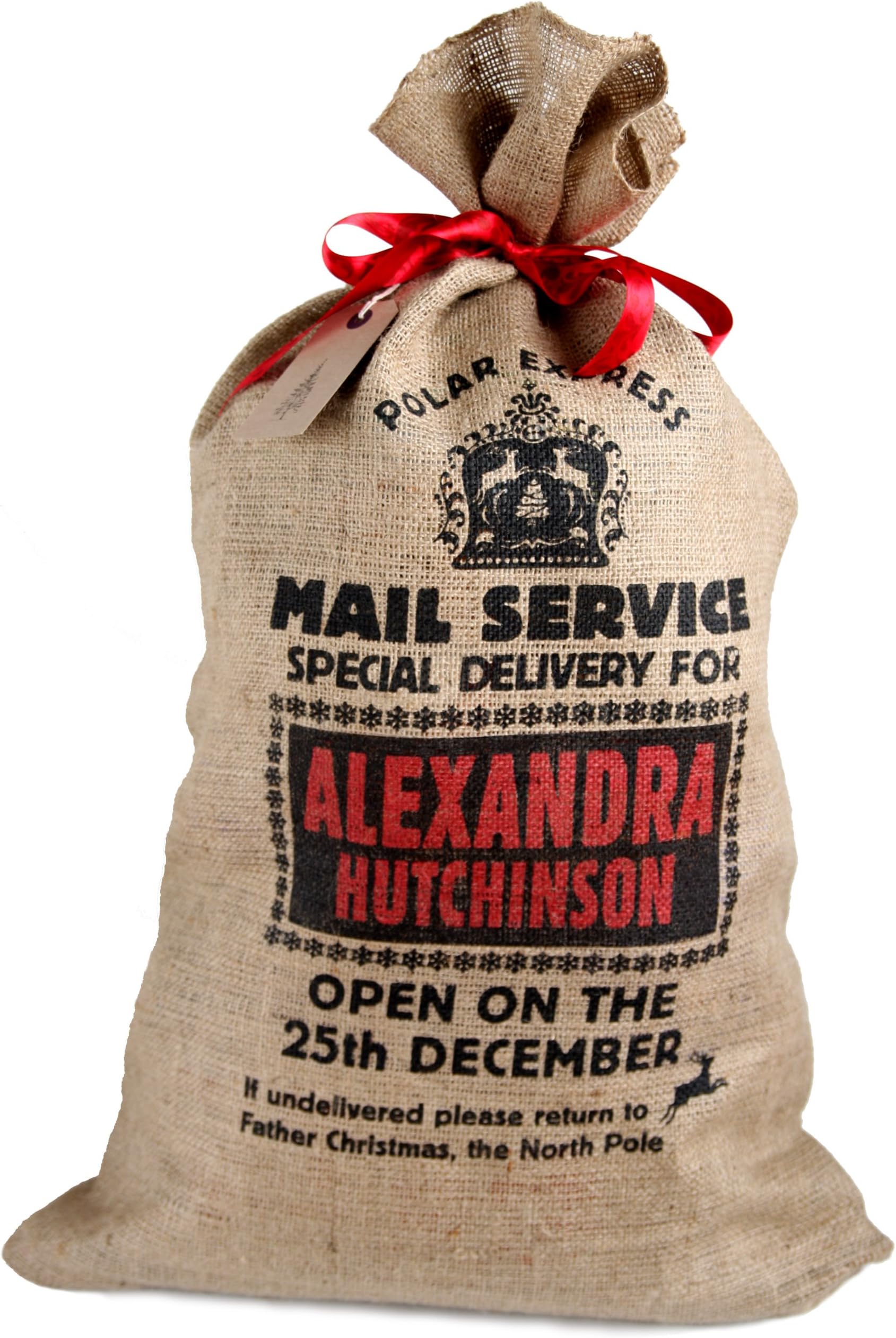 Polar Express Mail Service, personalized Christmas stocking, Santa sack