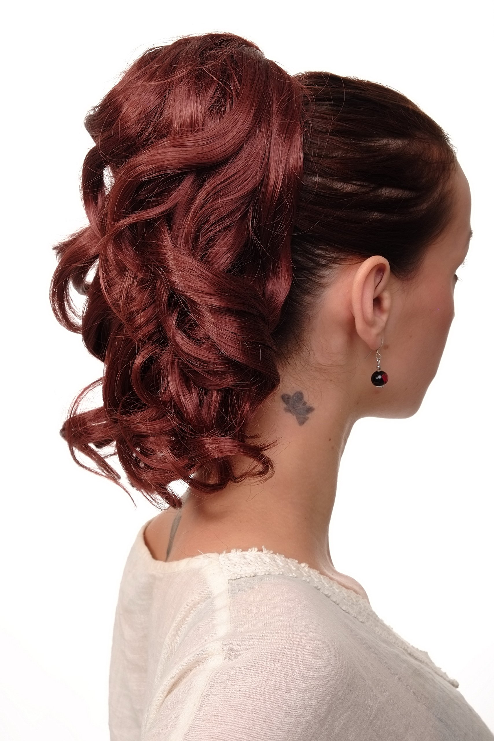 WIG ME UP - JL-3023-33 Hairpiece ponytail with comb and elastic draw string short wavy voluminous redbrown dark red 14inch