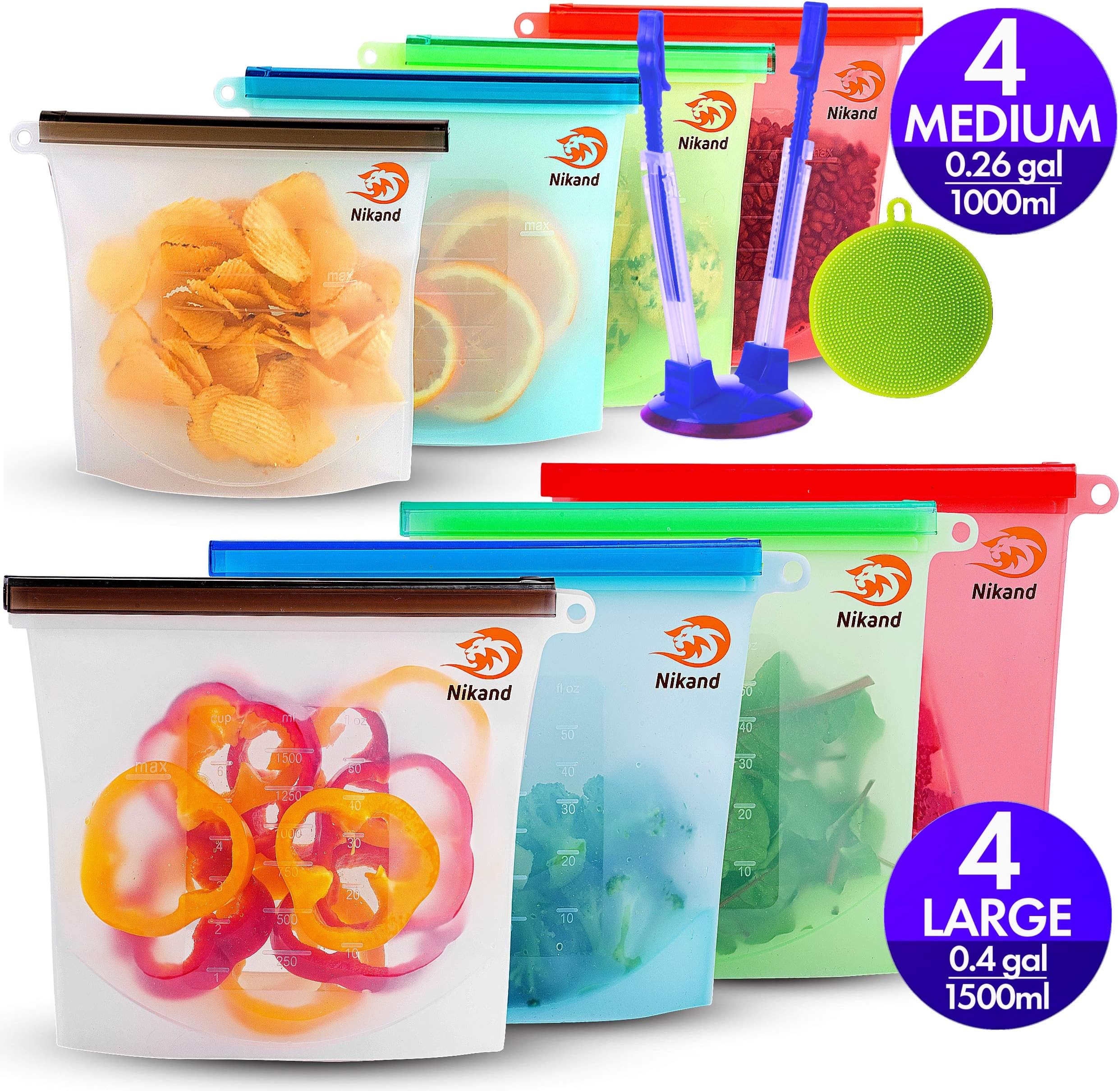 Silicone Bags Reusable Silicone Food Bag Reusable Sandwich Bags Ziplock Bags Silicone Storage Bags Silicon Containers Plastic Conteiner Freezer Gallon Size Zip Snack Sous Vide Lunch
