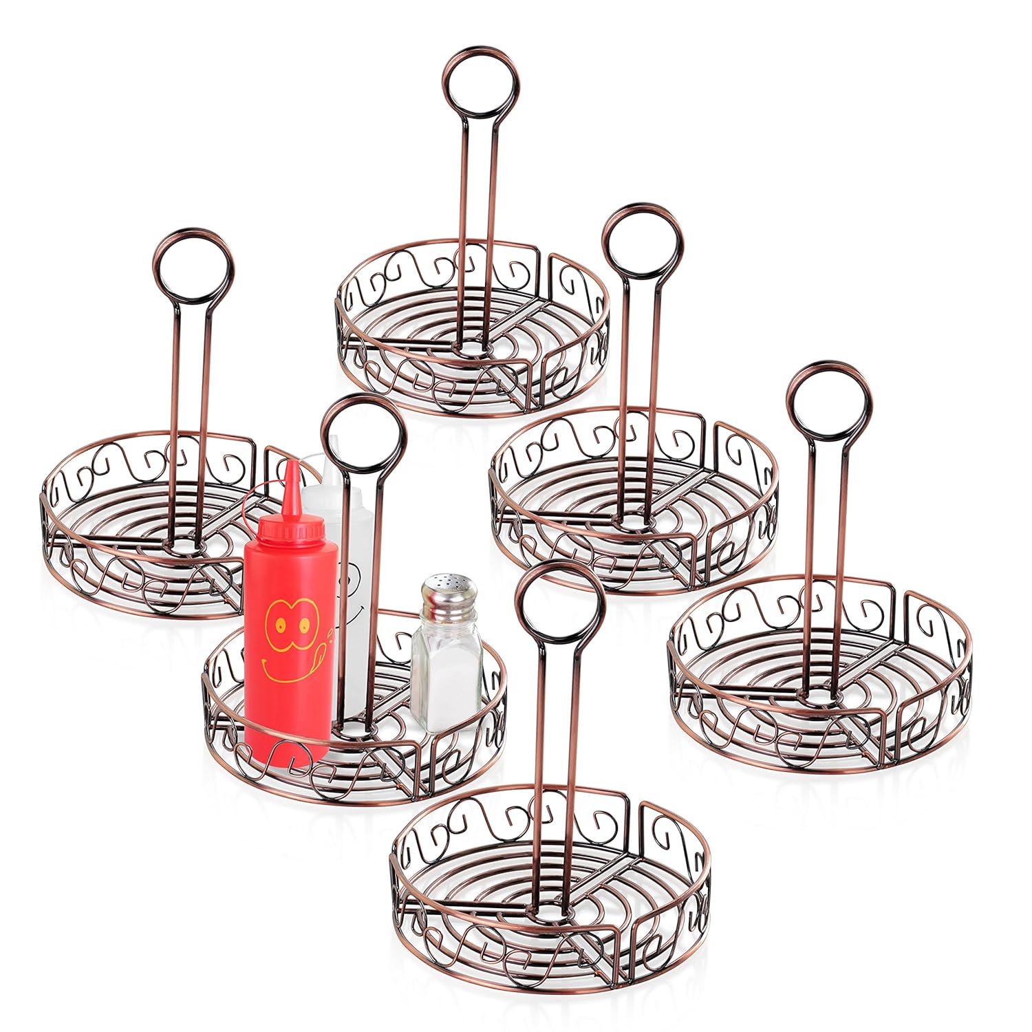 New Star Foodservice 22131 Antique Bronze Finished Wire Condiment Caddy, 7.8" Dia x 9" H, Set of 6