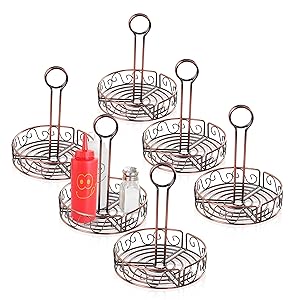 New Star Foodservice 22131 Antique Bronze Finished Wire Condiment Caddy, 7.8" Dia x 9" H, Set of 6
