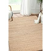 Hausattire Jute Woven Area Rug 8'x10' - Natural, Hand Braided Large Farmhouse Rugs for Living Room, Dining, Kitchen | Boho Ru