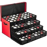 ZOBER Christmas Ornament Storage Box - Stores 128 3" Ornaments with Drawer Style Trays - Tear Proof 600D Oxford Fabric - Ornament Organizer Storage Box, Durable Christmas Containers Holder - Red