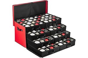 ZOBER Christmas Ornament Storage Box - Stores 128 3" Ornaments with Drawer Style Trays - Tear Proof 600D Oxford Fabric - Ornament Organizer Storage Box, Durable Christmas Containers Holder - Red