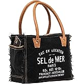 Shy Shy Bags Sel De Mer Canvas & Cowhide Tote Bag - Upcycled Radiant Leather Hand Bag