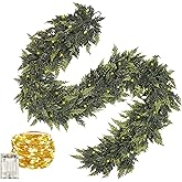SOLCHRYHOM Cedar Real Touch Garland with Lights, 6Ft Pre-Lit Garlands Christmas Decorations, Thickness Realistic Greenery Artificial Pine Garland, Thickness Faux Cedar Garlands for Mantle Xmas Decor