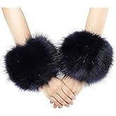 LA CARRIE Women's Leopard Print Faux Fur Wrist Cuffs,Winter Fox Furry Bands Arm Warmer