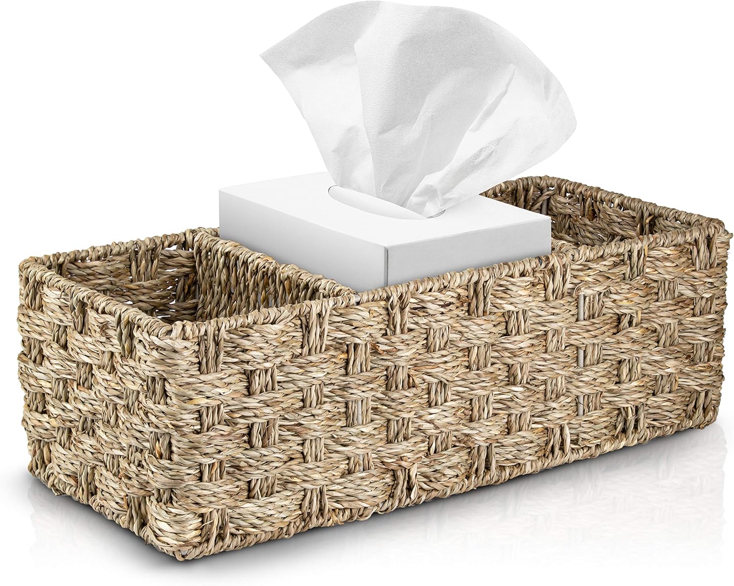 HOMESCAPE CREATIONS Woven Wicker Seagrass Storage Basket Toilet Tank