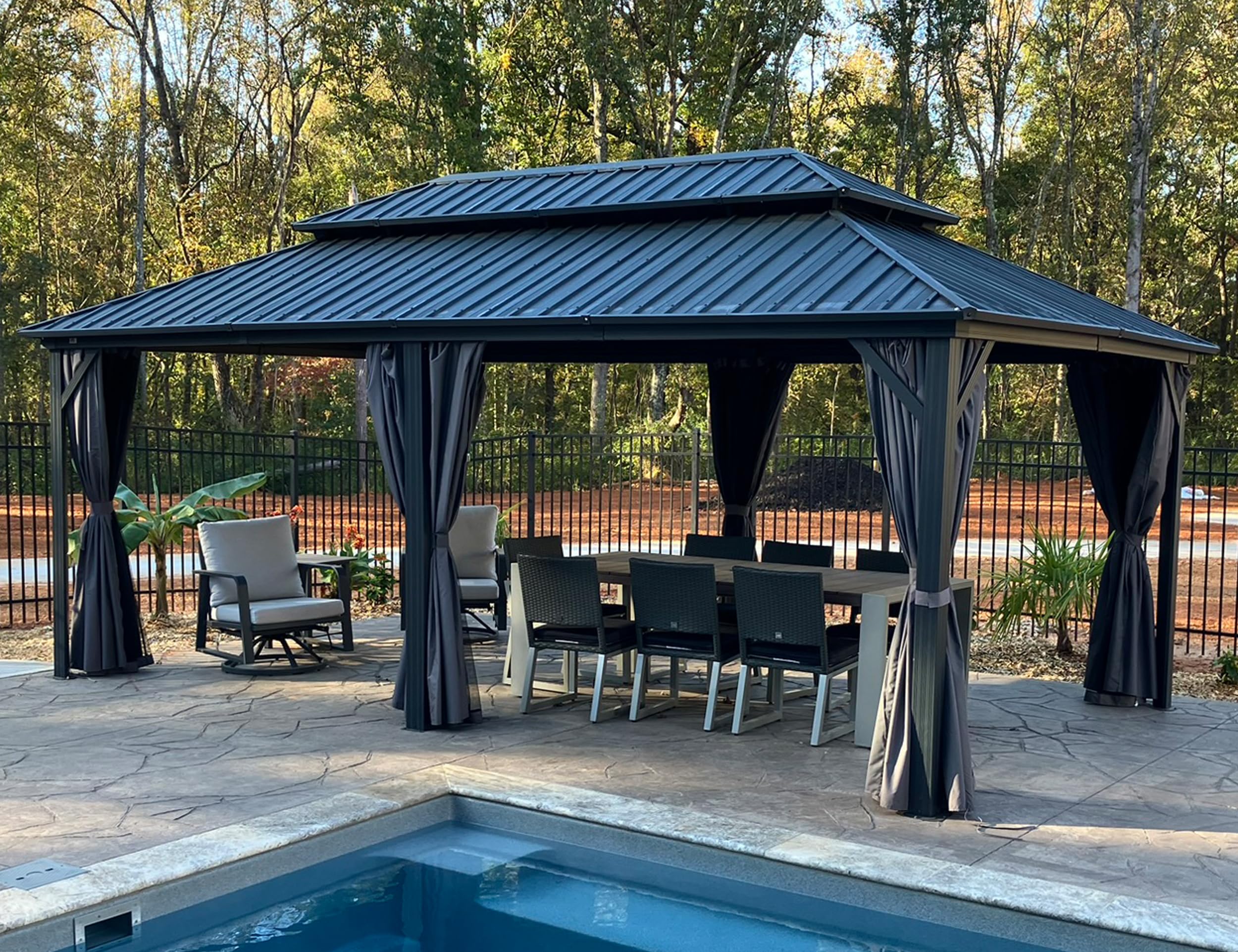 PURPLE LEAF Gartenpavillon 3.65 x 6 m Festem Dach, Basisch Pavillon Wasserdicht Stabil Winterfest Alu Pavillon mit Seitenwänden Hardtop Gartenpavillon mit Stahldach, Grau