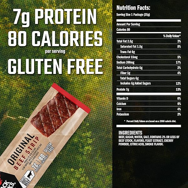 JACK LINK’S BEEF JERKY BARS, ORIGINAL – 7G OF PROTEIN AND 80 CALORIES PER BAR, MADE WITH PREMIUM BEEF, PERFECT HUNTING SNACK, NO ADDED MSG – KETO FRIENDLY AND GLUTEN FREE SNACKS, 0.9 OZ (PACK OF 12)