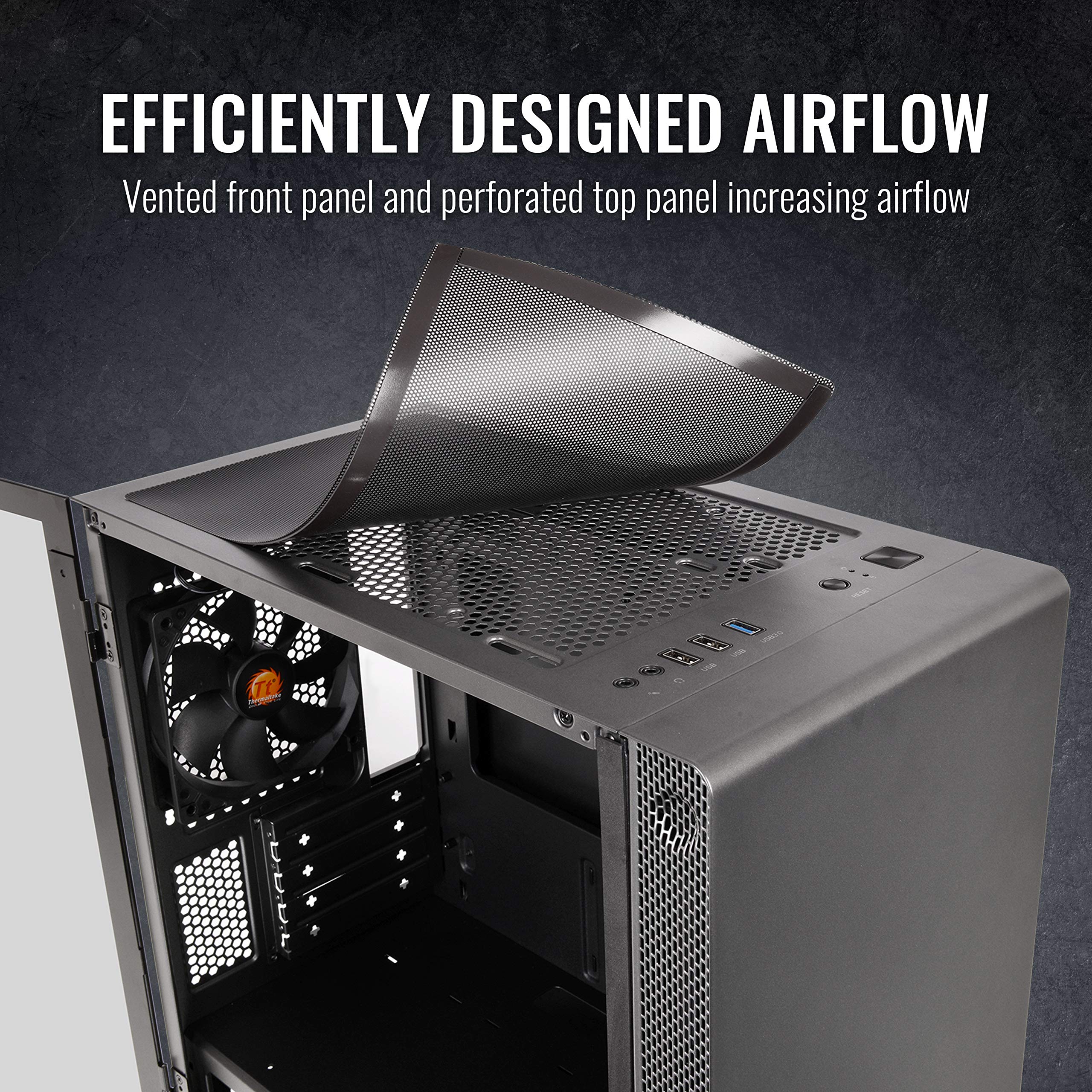 Thermaltake CA-1Q9-00S1WN-00 S100 Tempered Glass Black Edition Micro-ATX Mini-Tower Computer Case with 120mm Rear Fan Pre-Installed