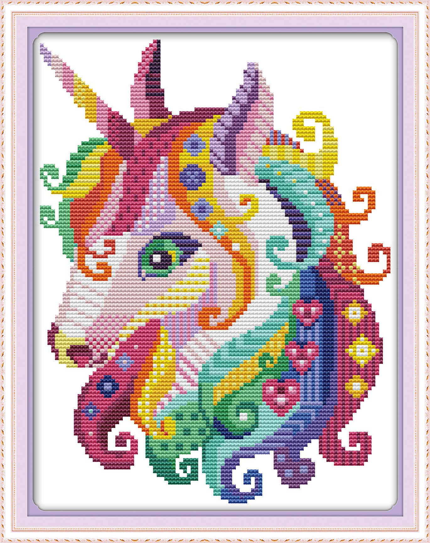 OWN4B Cross Stitch Kits Stamped, Colorful Unicorn Printed Pattern 11CT 11.0x15.4 inch DIY Embroidery Kit