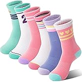 Sandsuced 6 Pairs Girls Kids Socks Athletic Basketball Sport Crew Youth Cotton Soft Breathable Socks for Outdoor
