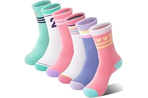 Sandsuced 6 Pairs Girls Kids Socks Athletic Basketball Sport Crew Youth Cotton Soft Breathable Socks for Outdoor