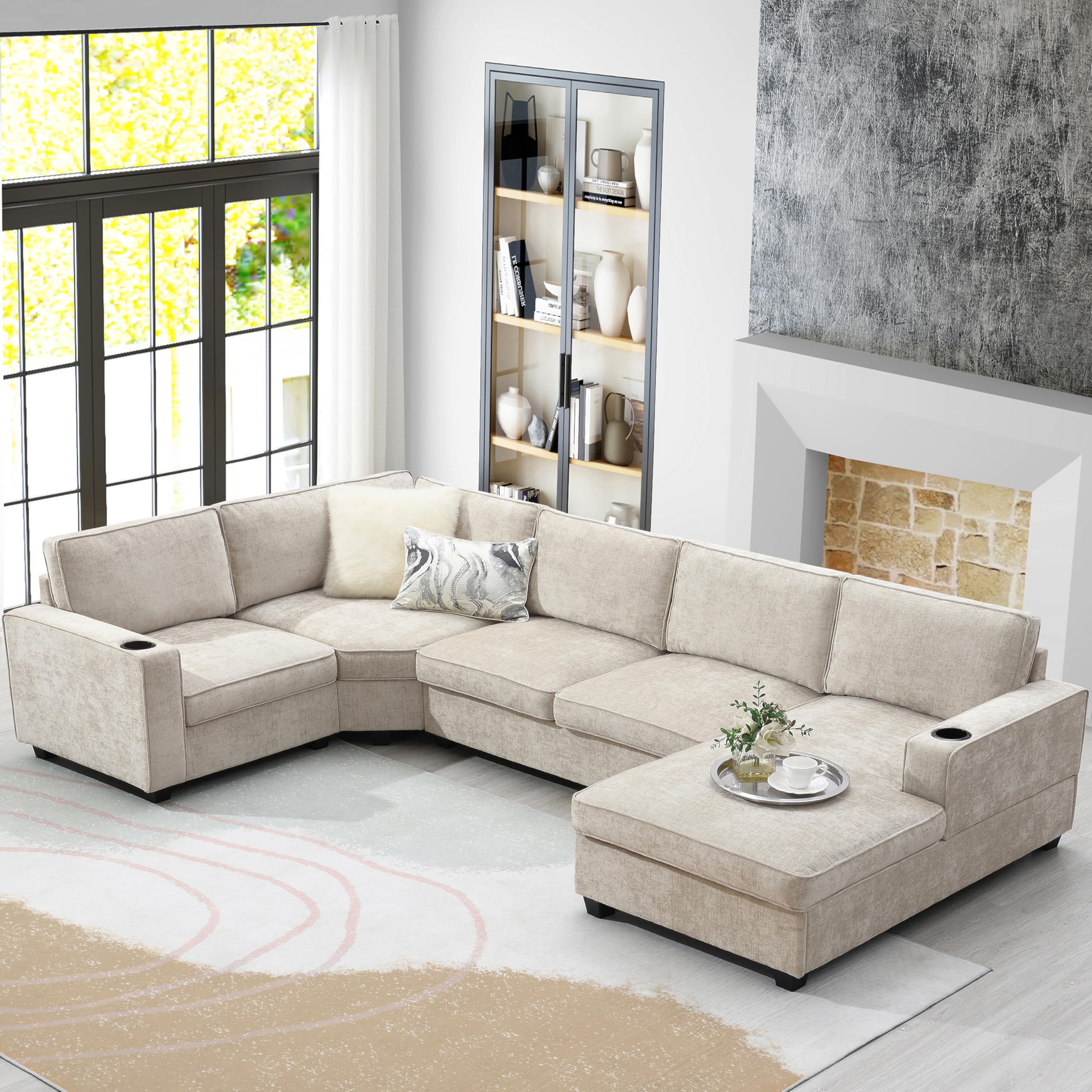 Photo 1 of FANYE Oversized U-Shaped Sectional Sofa Couch Modern Modular Deep Seat Group Sofa&Couch with Extra Wide Lounge Chaise and Cup Holders for Home Office Apartment Living Room