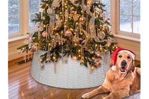 ZWHTB 42in Extra Large Tree Collar, Christmas Tree Decorations for 9-12 ft Tree, Boho Rustic Holiday Decor Xmas Tree Ring, Basket Base Cover - White Round