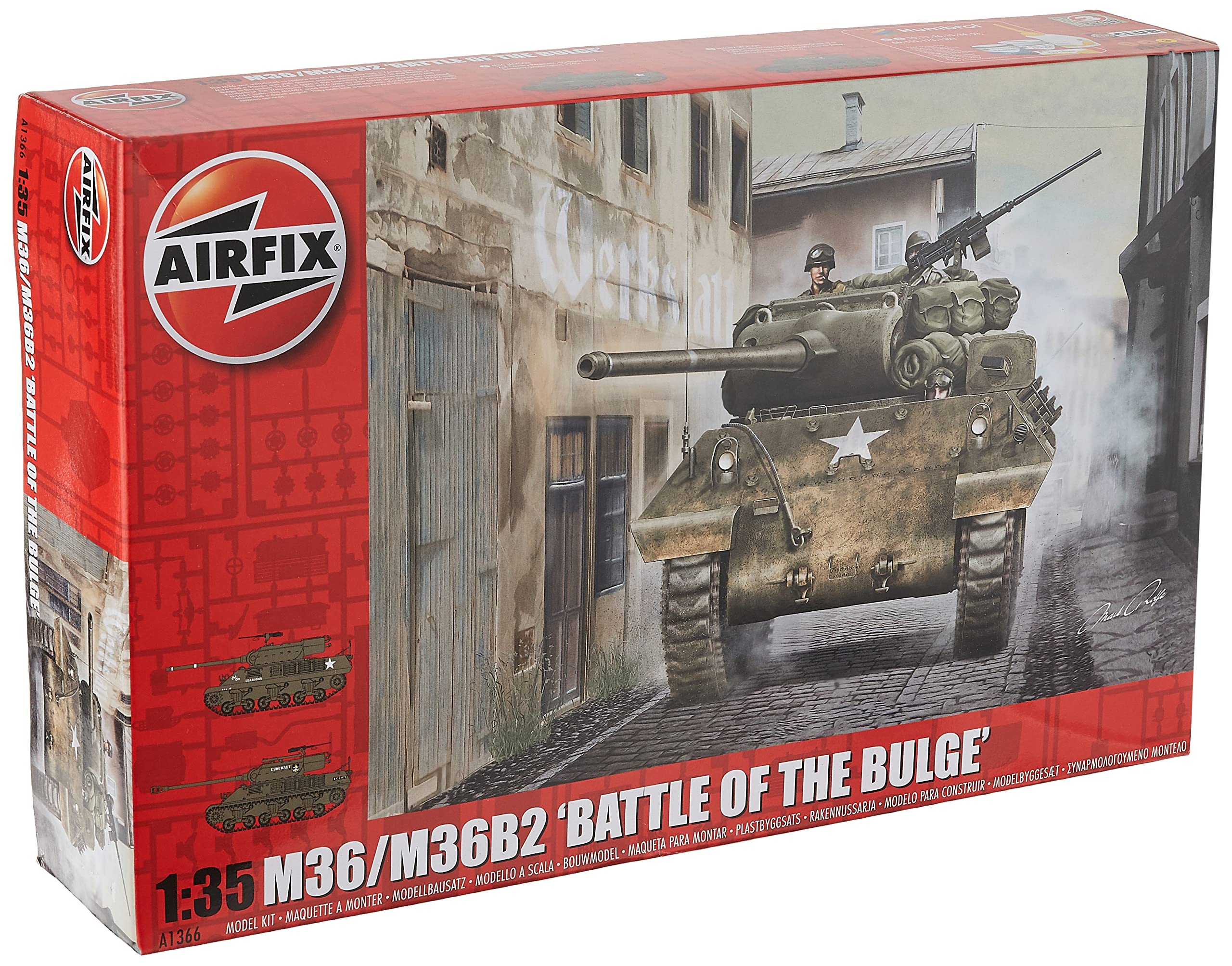 Airfix Model Set - A1366 M36/M36B2 "Battle of the Bulge" Model Building Kit - Plastic Model Tank Kits for Adults & Children 8+, Set Includes Sprues & Decals - 1:35 Scale Model
