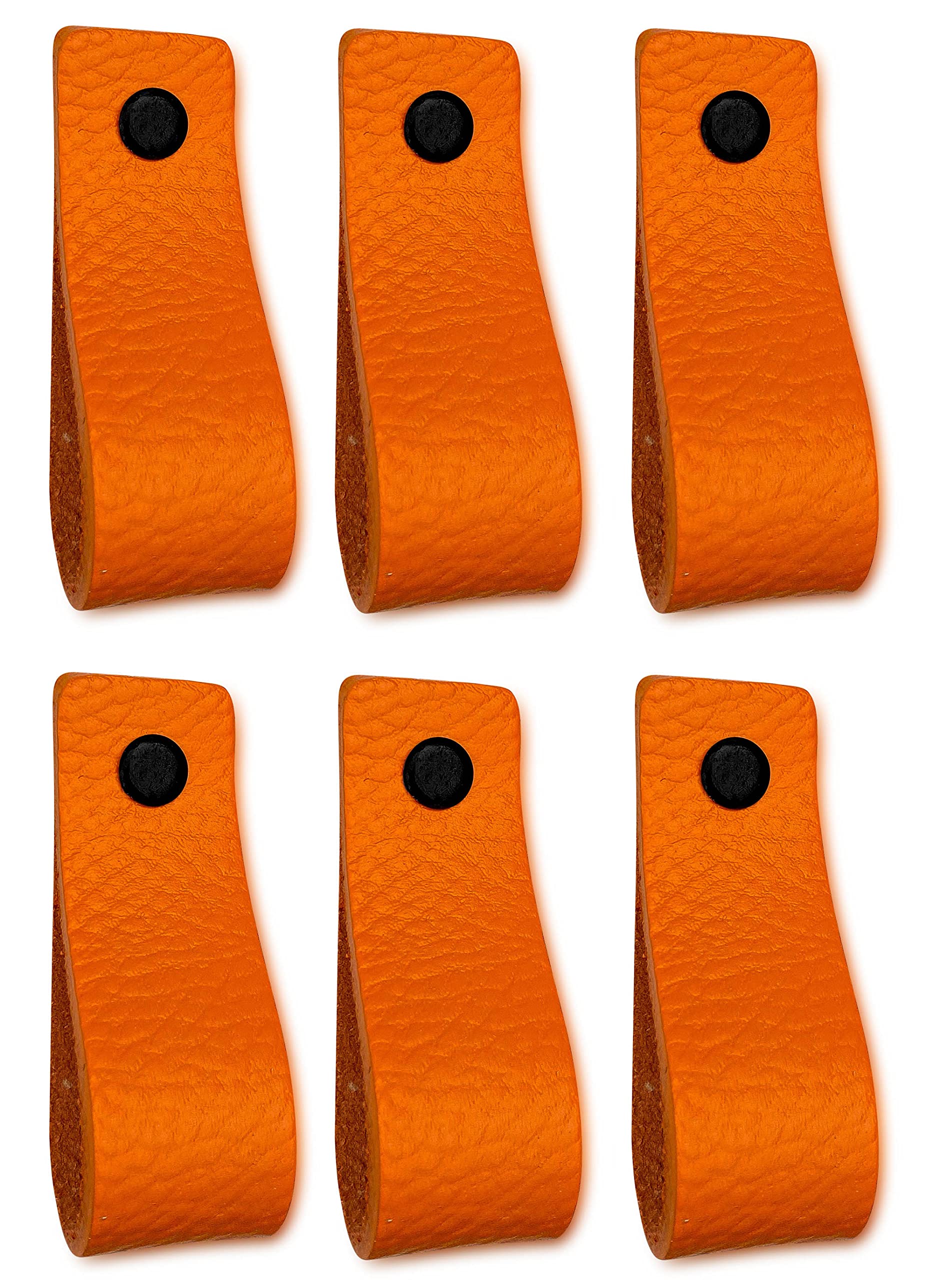 Brute Strength - Leather Handles for Furniture - Orange - 6 pcs - 16,5 x 2,5 cm - Cabinet Handle, Door Handle for Kitchen, Bathroom, cabinets, Dresser, Wood