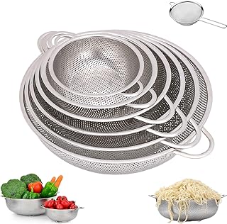 AOLIS Sieb Edelstahl Set,Grosse GRÖSSE Küchensieb 6er Set mit Griff, Mikroperforiertes Abtropfsieb Seiher zum Ablaufen & Spülen für Küche/Nudel/Gemüse/Obst, Spülmaschinenfest - (16/19/22/25/28/31cm)