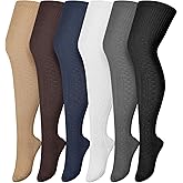 Janmercy 6 Pairs Knit Thigh High Socks for Women Long Leg Warmer Cable Knit Boot Socks Winter Extra Long Thigh High Stockings over Knee Soft Leg Warmers