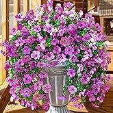 Artificial Faux Hanging Flowers Plants for Outdoor Decor, 2 PCS Outside Fake Silk Violets with Eucalyptus UV Resistant Realistic Daisy Trailing Vines for Planter Front Door Balcony Patio Yard, Purple