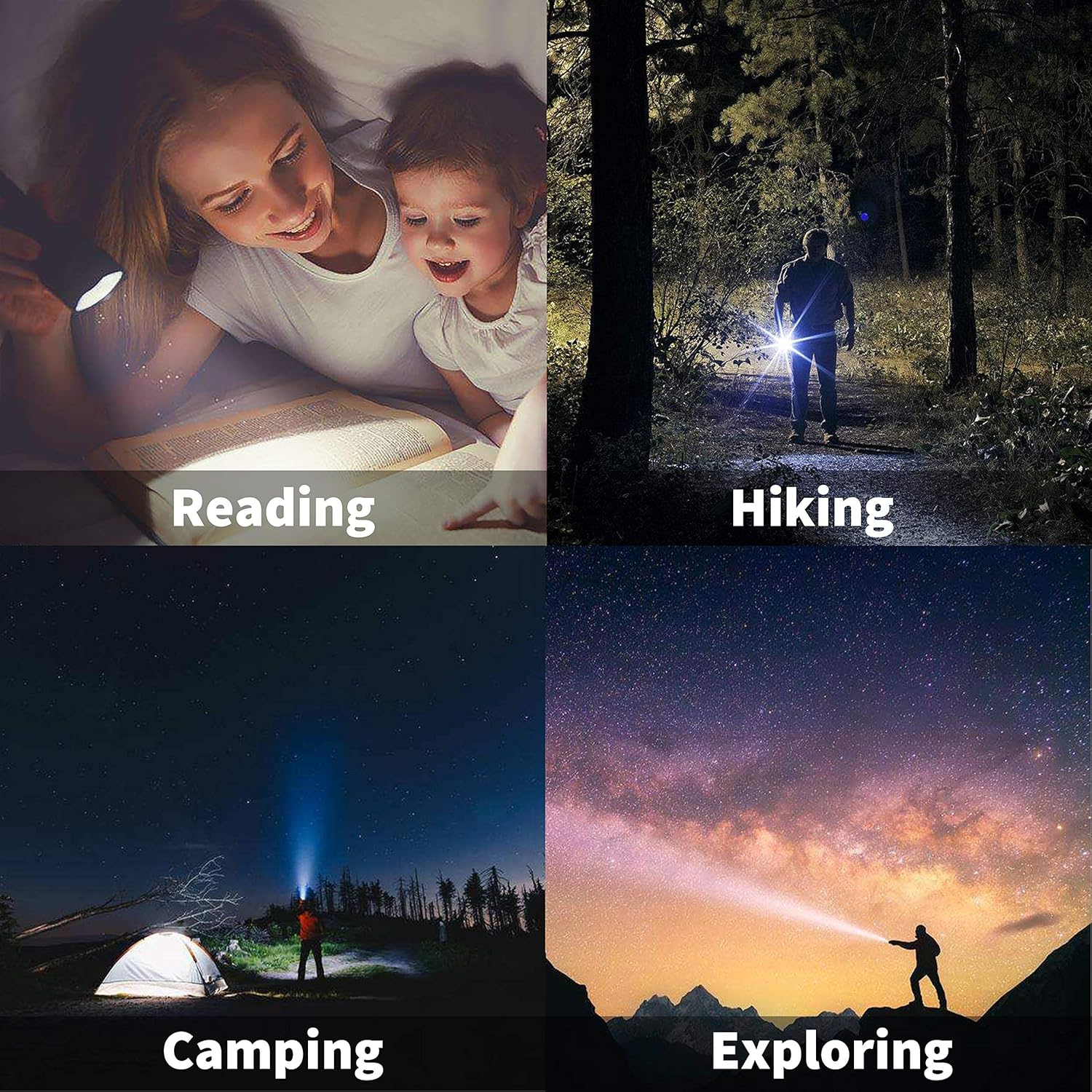 LED Emergency Handheld Flashlight, 4 Pack, Adjustable Focus, Water Resistant with 5 Modes, Best Tactical Torch for Hurricane, Dog Walking, Camping - - 