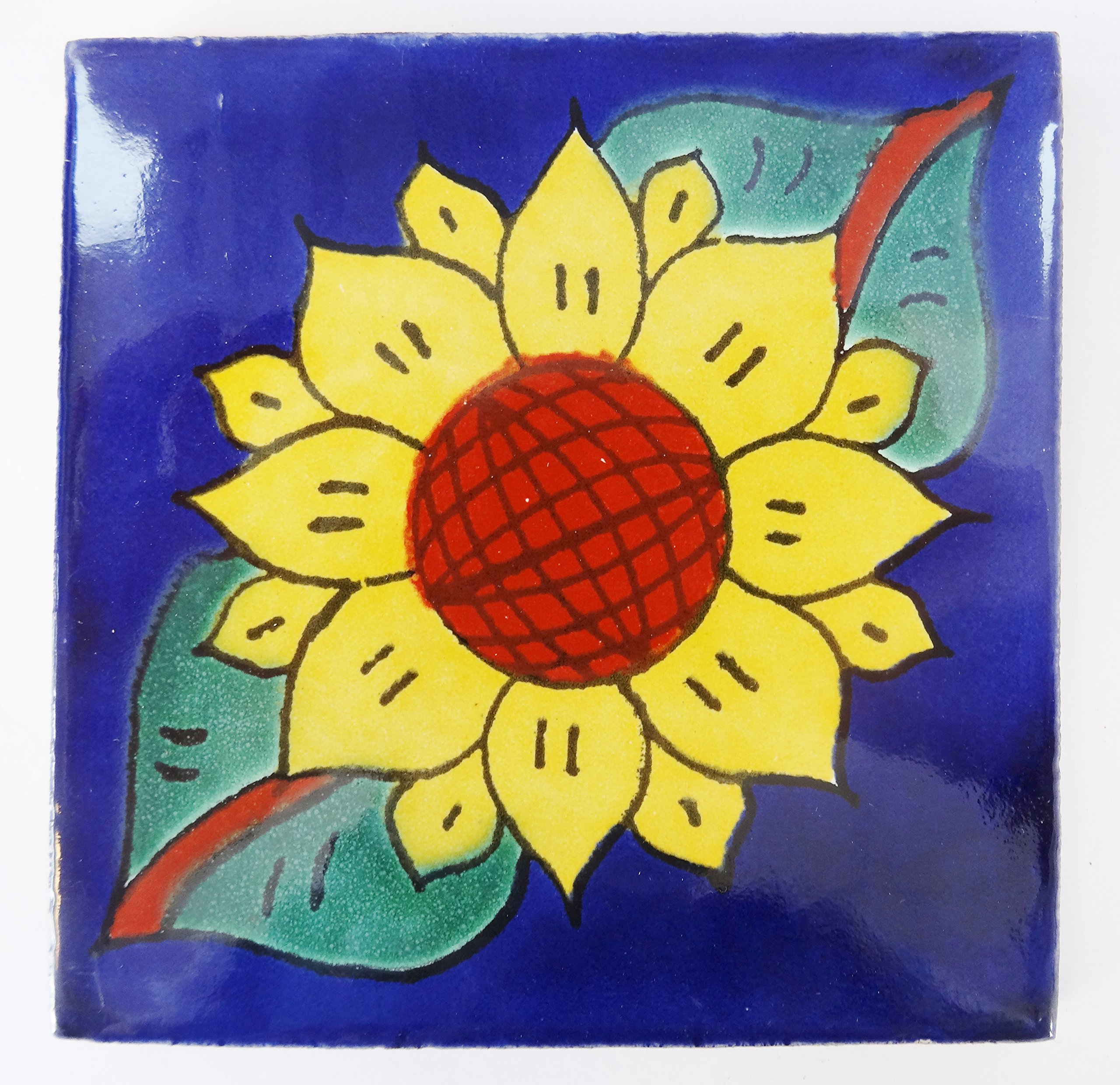 Tumia LAC Ceramic Mexican Tile - 10.5cm- Handmade and Ethically Traded Individual Tile - 10 Pack
