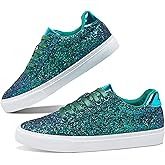 Jeekopeg Glitter Sparkly Fashion Sneakers Shoes Shiny Casual Shoes Bling Sequin Concert Low Cut Lace up Shoes