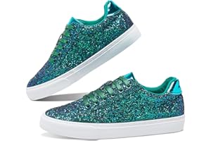 Jeekopeg Glitter Sparkly Fashion Sneakers Shoes Shiny Casual Shoes Bling Sequin Concert Low Cut Lace up Shoes